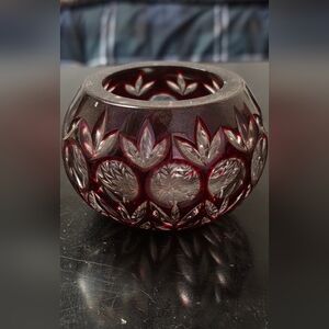 Vintage Godinger Red and Clear Cut Glass Candle Holder